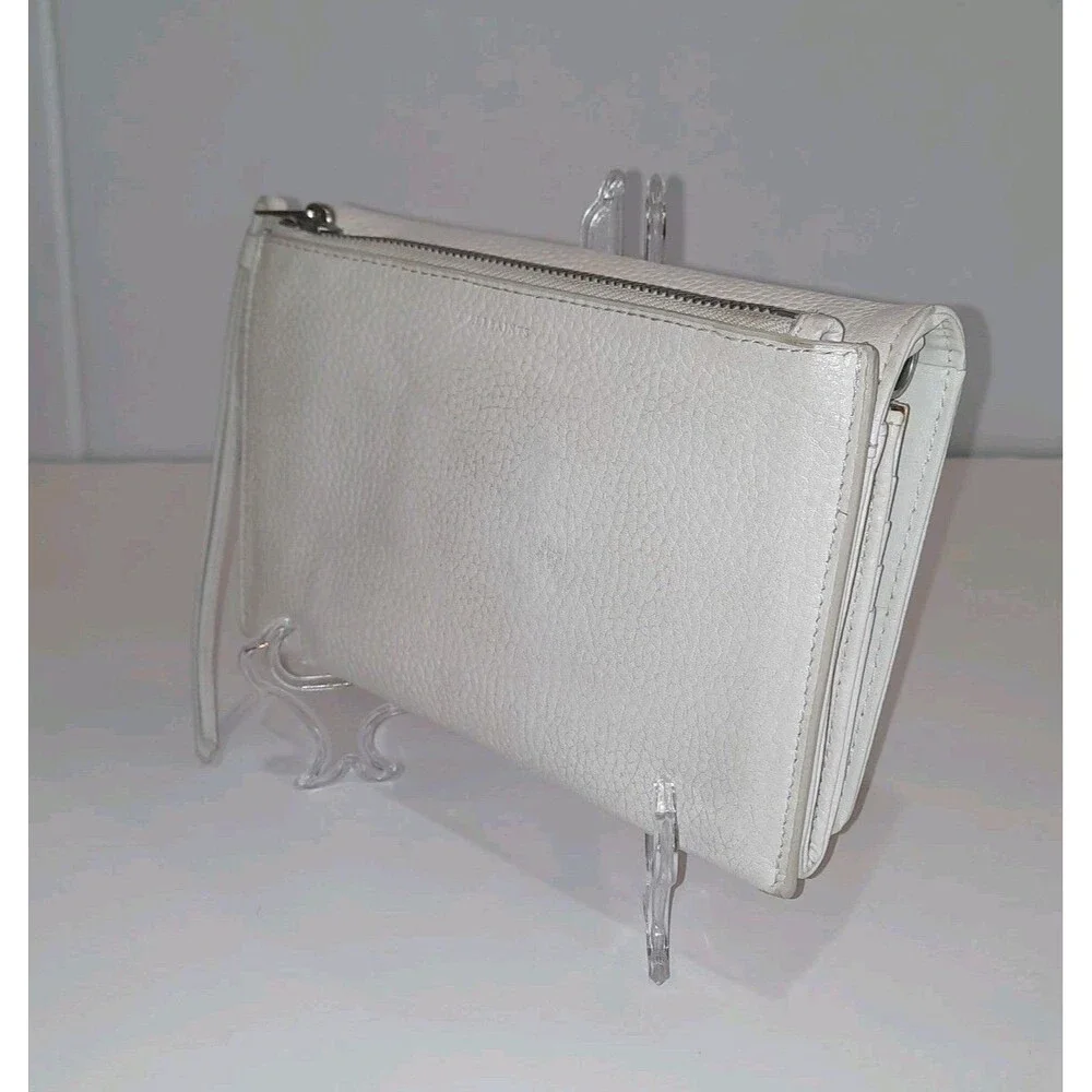AllSaints Fetch Ecru Ivory Pebbled Leather Wallet Clutch Handbag Bag